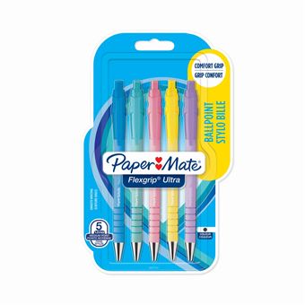 Stylo à bille Paper Mate 5 pièces Flexgrip Ultra Pastel Bleu