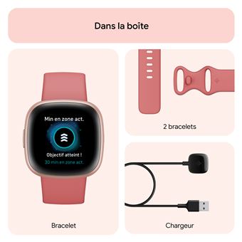 Fitbit Versa 3, la montre connectée santé et sport avec un abonnement de 6  mois à Fitbit Premium inclus, GPS intégré, score d'aptitude quotidienne et