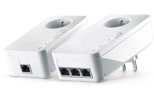 Devolo 9908 Dlan 1200 Triple+ Kit De Démarrage Cpl (Internet À 1200 Mbps Via La Prise Électrique, 3 Ports Gigabit Ethernet, 2 Adaptateurs Cpl, Prise De Courant Intégrée, Adaptateur Réseau) Blanc