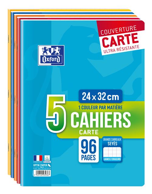 Lot de 5 cahiers Sey&egrave;s Oxford Color Life 24 x 32 cm Mod&egrave;le al&eacute;atoire