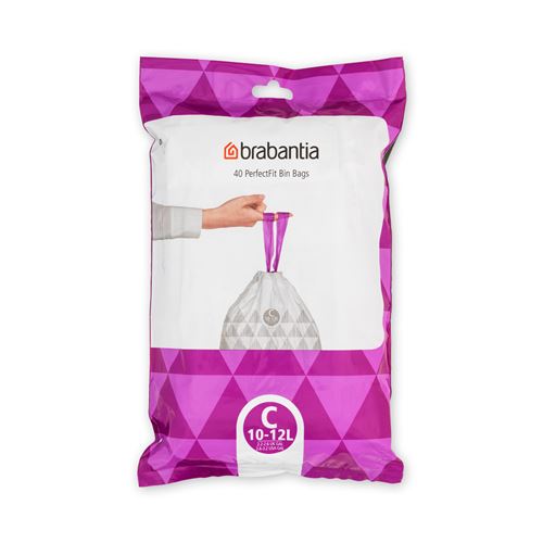 Sacs poubelle Brabantia PerfectFit, Code C, 10-12 L Blanc