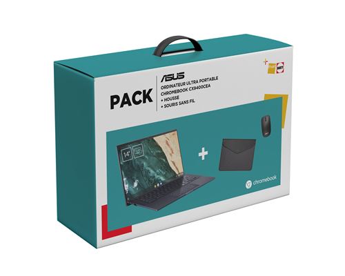 Pack Chromebook Asus Cx9400Cea-Hu0320 14" Intel Core I5-1135G7 16 Go Ram 256 Go Ssd Ecran Tactile Noir + Housse + Souris Sans Fil