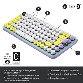 Clavier sans fil mécanique Logitech POP Keys Daydream Vert