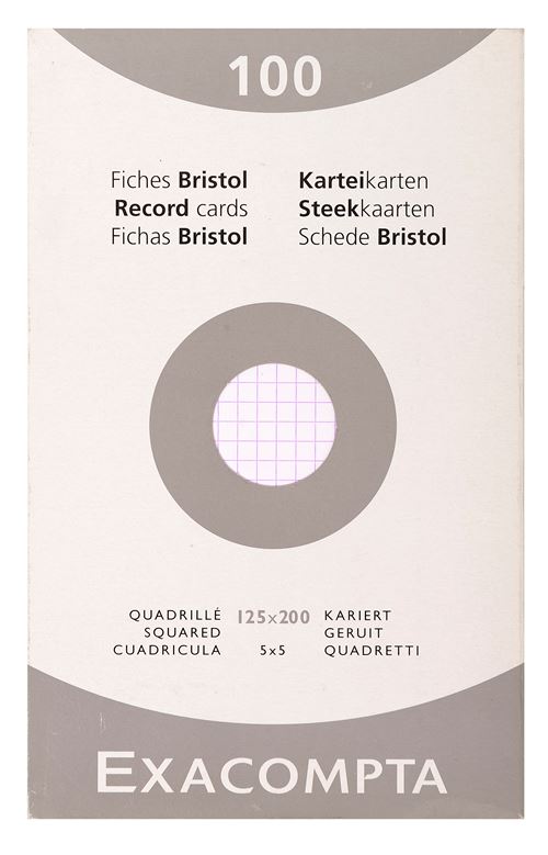 Etui de 100 fiches bristol quadrillées non perforées Exacompta 125 x 200 mm