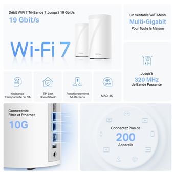 Système WiFi 7 Mesh tri-bande 19 Gigabit TP-LINK Deco BE85 Blanc et gris