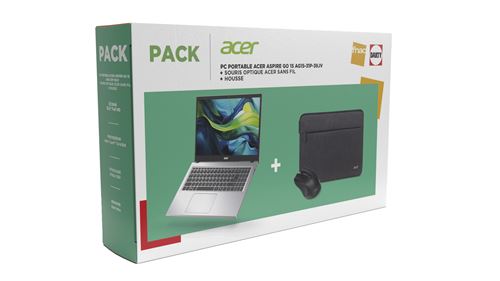 Pack PC portable Acer Aspire Go 15 AG15-31P-39JV 15,6" Intel® Core™ i3 8 Go RAM 512 Go SSD Gris + Souris optique Acer sans fil + Housse