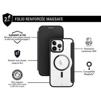 Folio Renforcée Forcecase Magsafe pour iPhone 15 Pro Noir