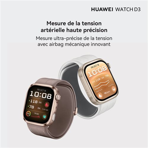 Montre connectée Huawei Watch D3 Bluetooth Doré clair avec bracelet cuir composite Blanc - Montre connectée - Achat & prix | fnac