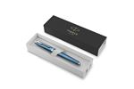 Stylo roller Parker IM Premium Bleu et Gris avec finition chrome pointe fine