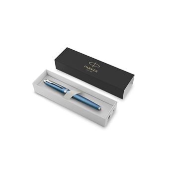 Stylo roller Parker IM Premium Bleu et Gris avec finition chrome pointe fine