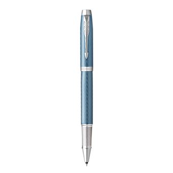 Stylo roller Parker IM Premium Bleu et Gris avec finition chrome pointe fine