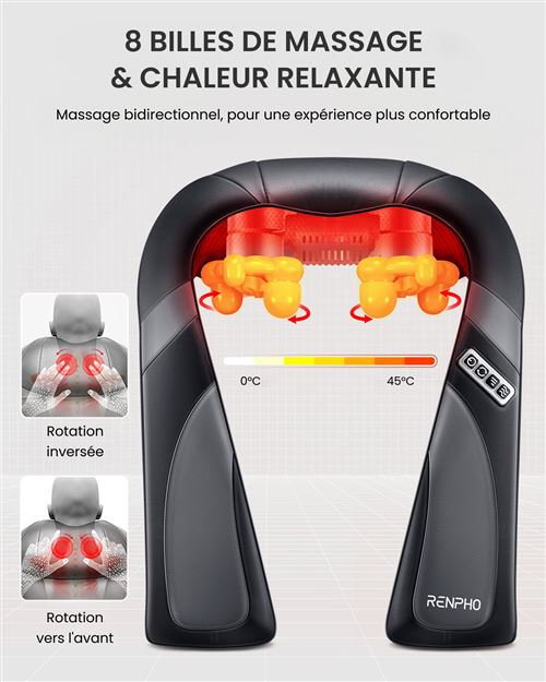 Coussin De Massage Chauffant RENPHO - Masseur électrique Noir, 3 Vitesses, Neuf