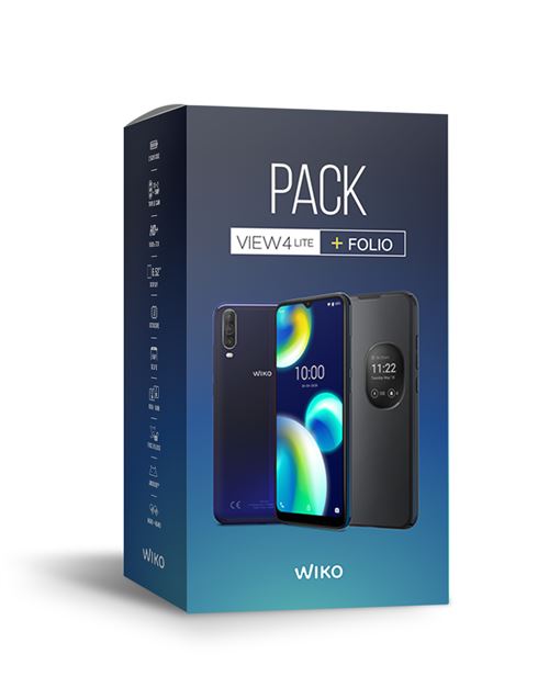 Pack Smartphone Wiko View 4 Lite 6.52 Double SIM 32 Go Bleu + Folio