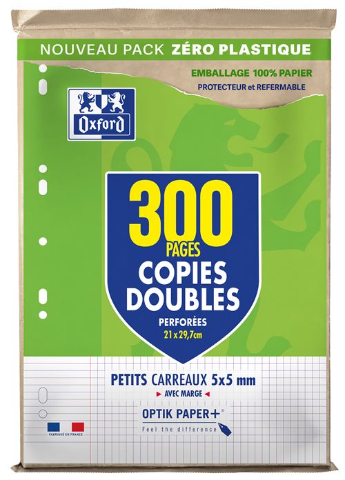 Oxford Copies Doubles Feuilles A4 perforées Petits carreaux 5x5 avec marge Etui de 300 feuilles - vue 1
