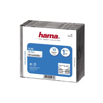 Hama - Boîtier plastique mince pour stockage CD - capacité : 1 CD - noir transparent (pack de 10)