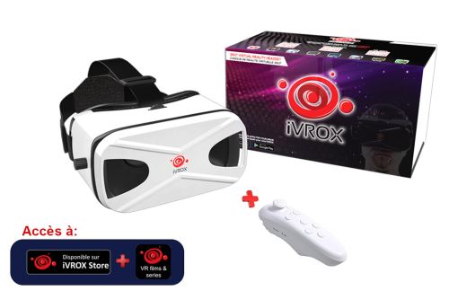 Casque de réalite virtuelle iVROX + télécommande + VR films&series - Blanc