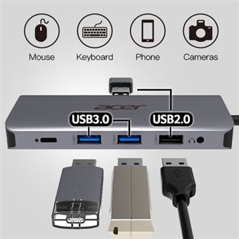Station d'accueil Hub USB Type C 12 en 1 Acer HP.DSCAB.009 Argent - Hub USB  - Achat & prix
