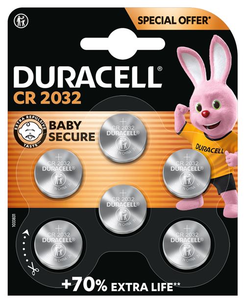 Lot de 6 piles Duracell lithium CR2032 Argent - Duracell