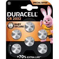 Lot de 6 piles Duracell lithium CR2032 Argent