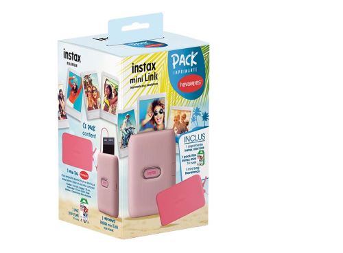 Pack Imprimante photo Instax Mini Link Rose + Film Instax Mini 10 vues + Mini Bag Rose Havaianas