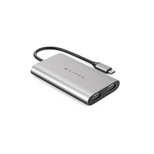 Adaptateur USB Type-C vers 2 ports HDMI HyperDrive Gris pour MacBook Air/Pro et PC