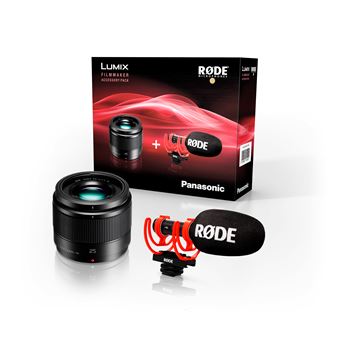 Kit accessoires pour Lumix Micro 4/3 : Objectif à focale fixe Lumix 25 mm F1.7 + Micro Vidéomicro 2 Noir et Rouge
