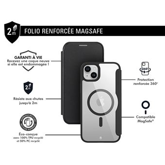 Folio Renforcée Forcecase Magsafe pour iPhone 15 Plus Noir