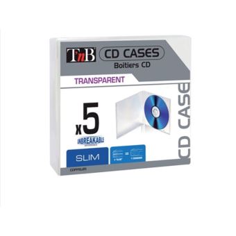 Pack de 5 Boîtiers CD incassables T'nB Transparent Slim avec porte-jaquette  - Rangement CD / DVD
