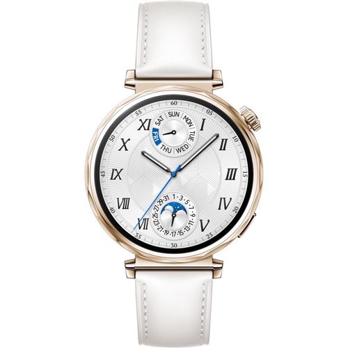 Montre connectée Huawei Watch GT 5 41 mm doré en acier inoxydable avec bracelet en cuir reconstitué Blanc