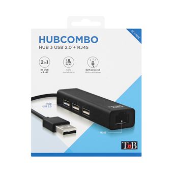 Hub USB T'nB USB-A vers 3x USB-A et RJ45 Noir