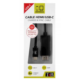 T'nB - Câble adaptateur - 24 pin USB-C mâle pour HDMI mâle - 2 m - noir -  support 4K - Câbles USB