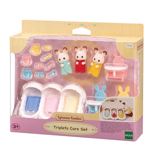 Sylvanian Families Multicolore Les Triplés Lapin Chocolat Et Accessoires Puériculture
