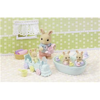 Figurines Sylvanian Families Les triples Lapin Crème et accessoires de bain