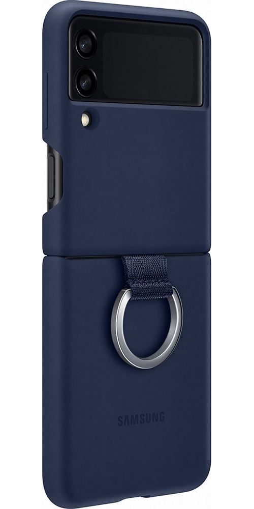 Coque en silicone pour Samsung Galaxy Z Flip 3 avec anneau Bleu