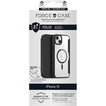 Folio Renforcée Forcecase Magsafe pour iPhone 15 Noir