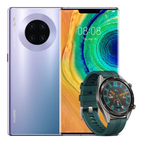 Pack Smartphone Huawei Mate30 Pro Double SIM 256 Go Argent + Montre connectée Huawei Watch GT Vert foncé