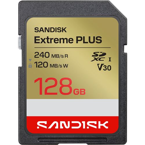 Carte SD UHS I SANDISK Extreme PLUS de vitesse de lecture jusqu''a 240 Mo/ et vitesse d''ecriture jusqu''a 120 Mo/ video 4K UHD - vue 2