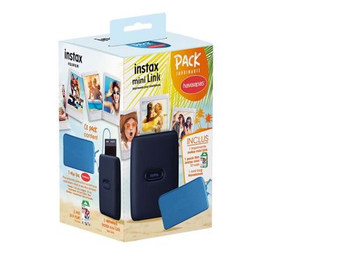 Pack Imprimante photo Instax Mini Link Bleu + Film Instax Mini 10 vues + Mini Bag Bleu Havaianas