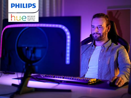 Philips Hue - Philips Hue Lighstrip pour PC - Hue Play Gradiant 32/34  pouces + Hue Pont de connexion - Ruban LED connecté - Rue du Commerce
