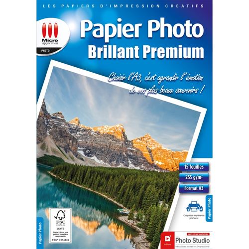 Pack de 15 Papier Photo Brillant Micro Application Premium A3