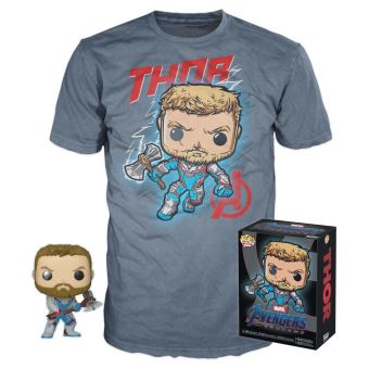 Figurine Funko Pop et Tee GS Marvel Thor Running Hammer L