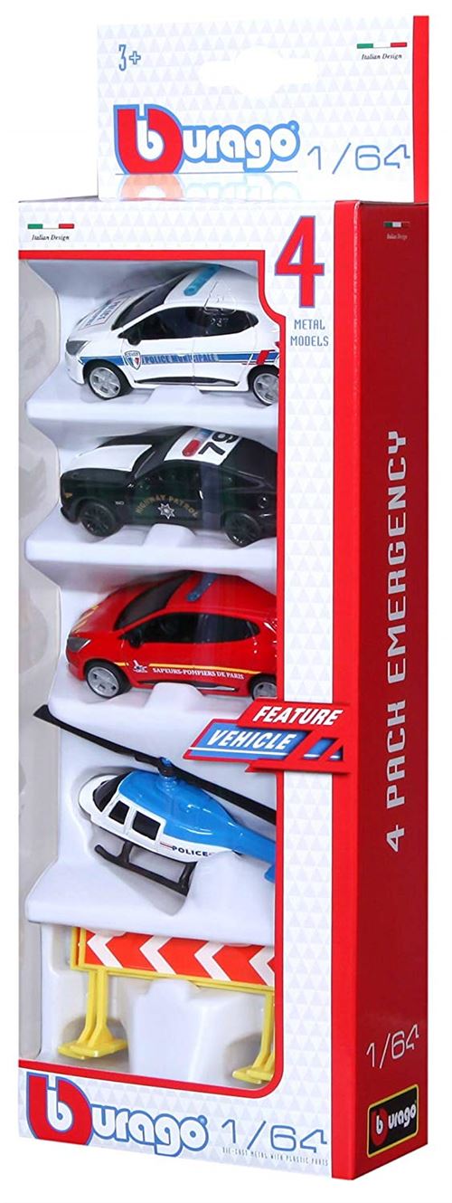 Pack de 4 véhicules d’intervention Bburago 1:64