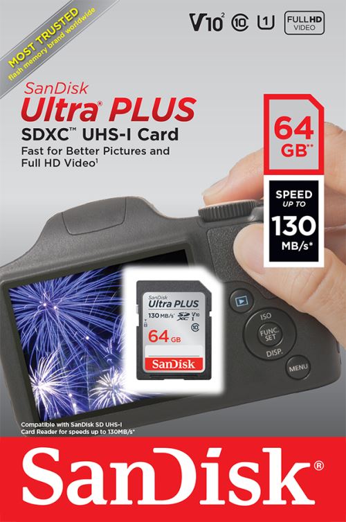 Carte mémoire SanDisk Ultra+ SDXC UHS-I 64 Go V10²