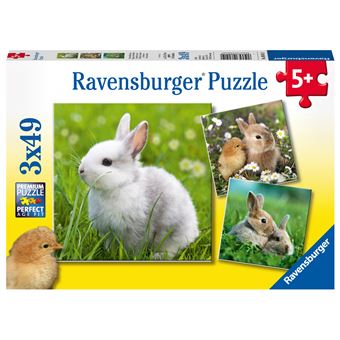 Puzzles 3 x 49 pièces Ravensburger Mignons petits lapins