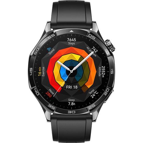 Montre Connectée Huawei Watch Gt 5 46 Mm Acier Inoxydable Avec Bracelet En Fluoroélastomère Noir
