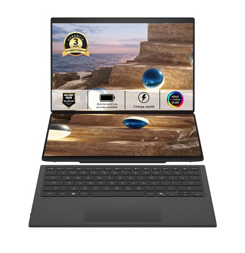 PC portable Asus Zenbook DUO UX8407AA-SN235W 14 Ecran Tactile OLED 144 Hz Copilot+PC Intel® Core™ Ultra 9 32 Go RAM 1 To SSD Gris