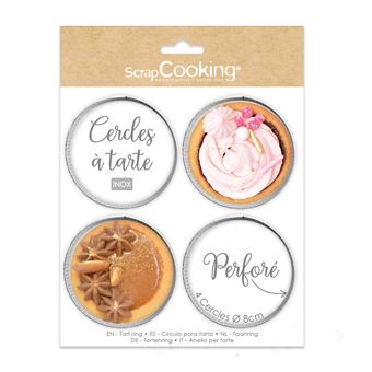 Pack de 4 cercles à tarte individuels perforés Scrapcooking Rond Inox 8 cm