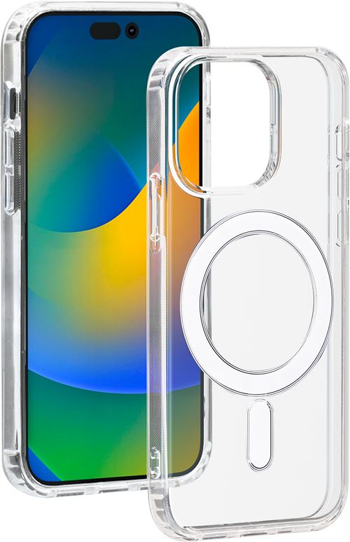 Coque hybride en silicone BigBen Connected Magsafe pour iPhone 15 Pro Transparent