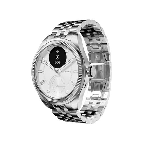 Montre Connectée Withings Scanwatch Nova 39 Mm Brillant Edition Argent Avec Bracelet Métal