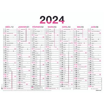 Calendrier planning Oberthur 2024 7 mois 26,5 x 21 cm PEFC Fluo Rose